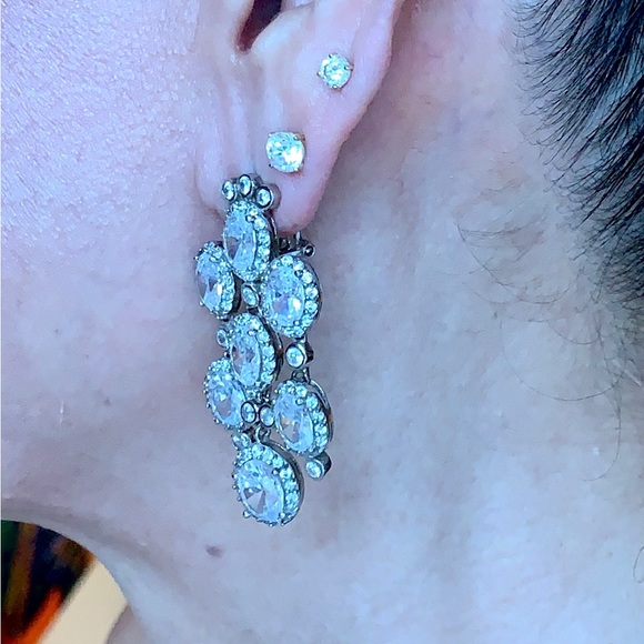 Fabulous Silver Chandelier CZ Earrings with Posts/Omega Backs - Picture 2 of 4